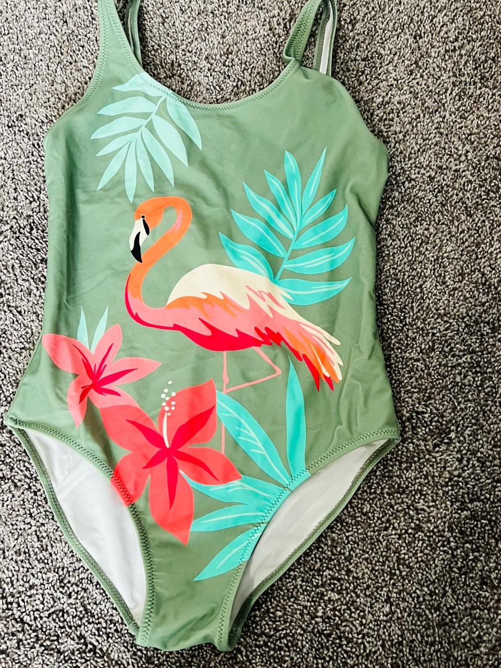 Zara Green Flamingo Tropical One-Piece Swimsuit